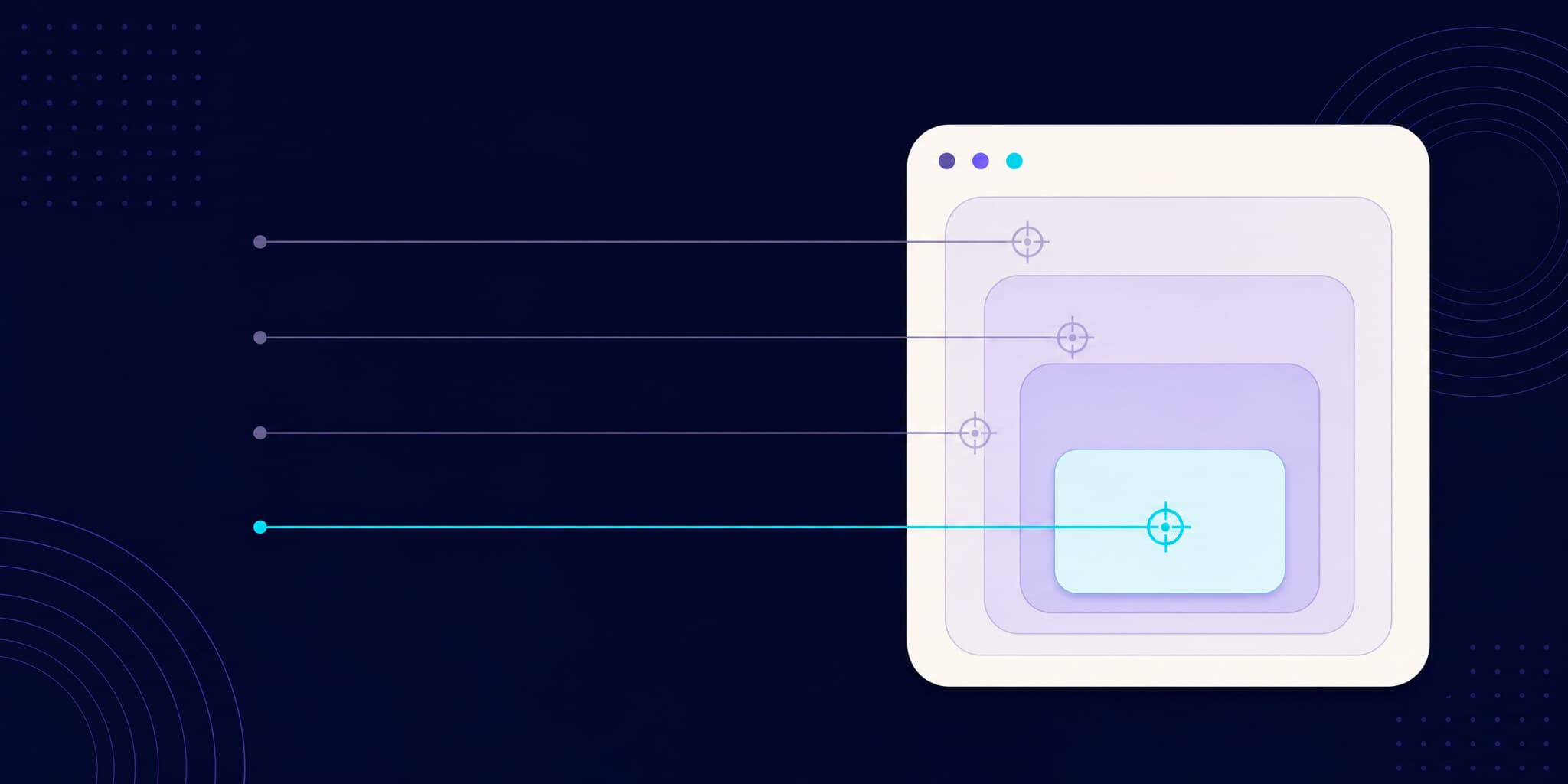 Abstract illustration of four targeting lines aimed at nested elements, one landing precisely on the innermost