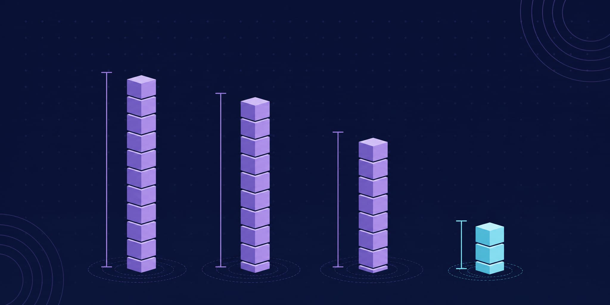 Abstract illustration of four stacks of snapshots with measurement brackets comparing their cost