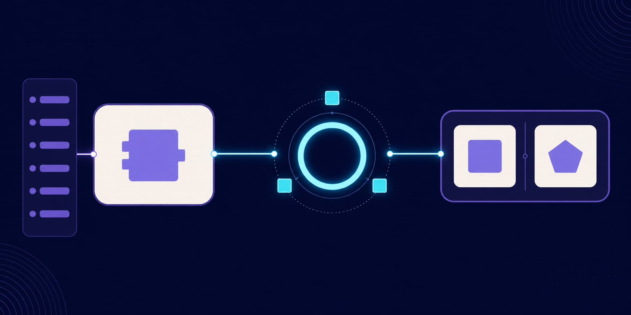 Abstract illustration of a Storybook sidebar and preview feeding a CI node and a visual comparison