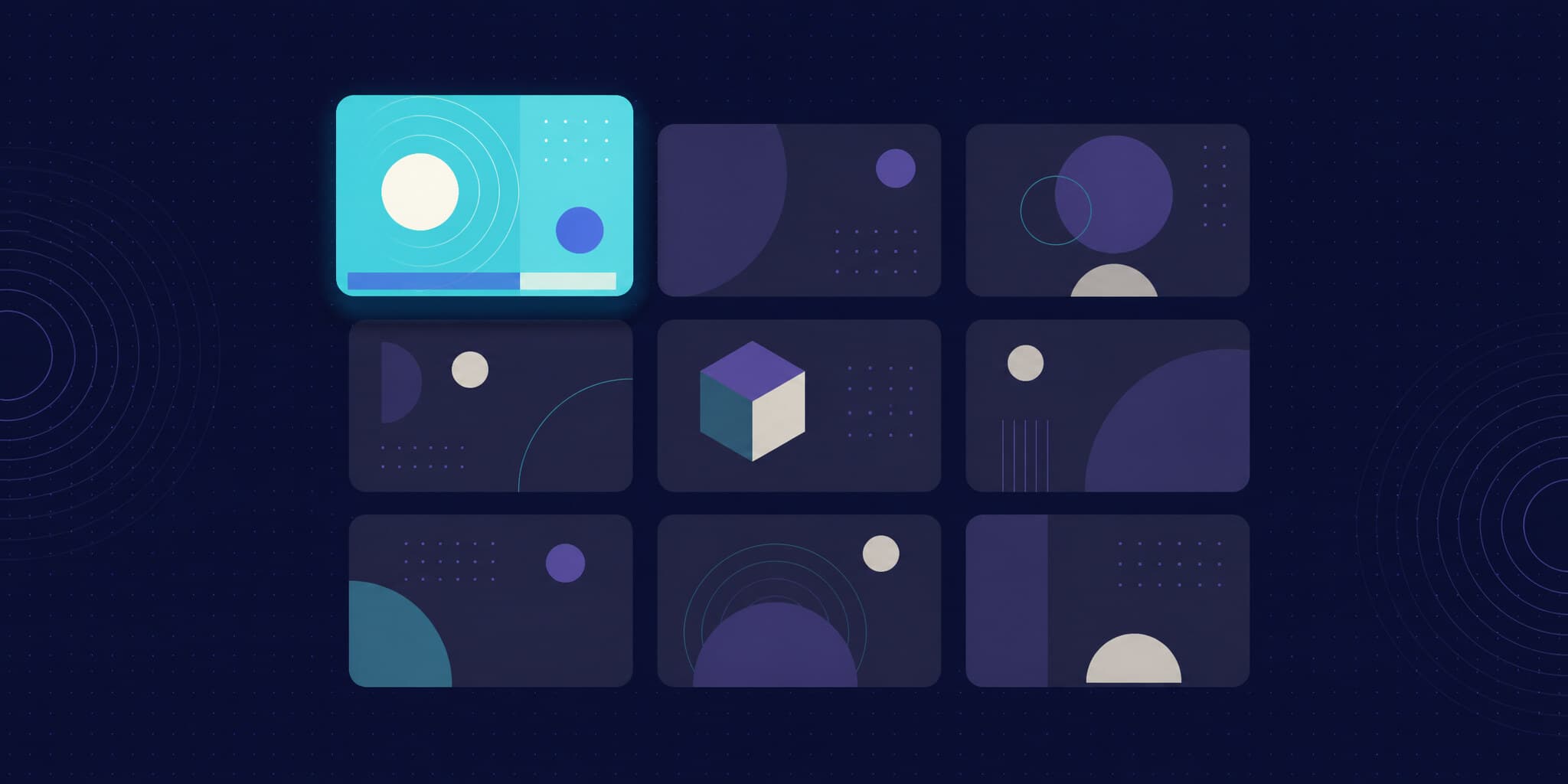 Abstract illustration of a three by three grid of tool cards with one highlighted as the top pick