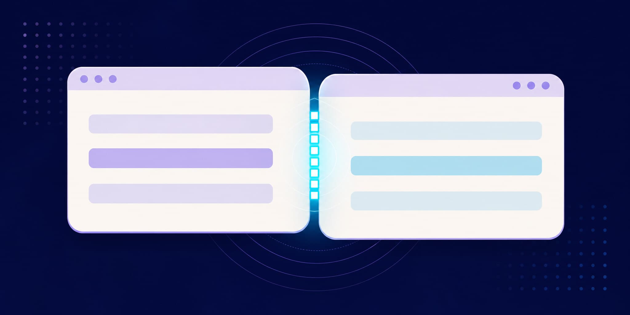 Abstract illustration of two overlapping browser windows with highlighted pixel differences along their seam