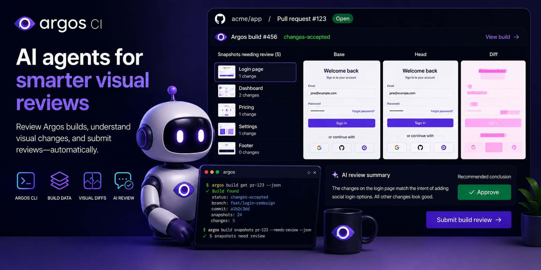 AI agent interacting with an Argos build via the CLI