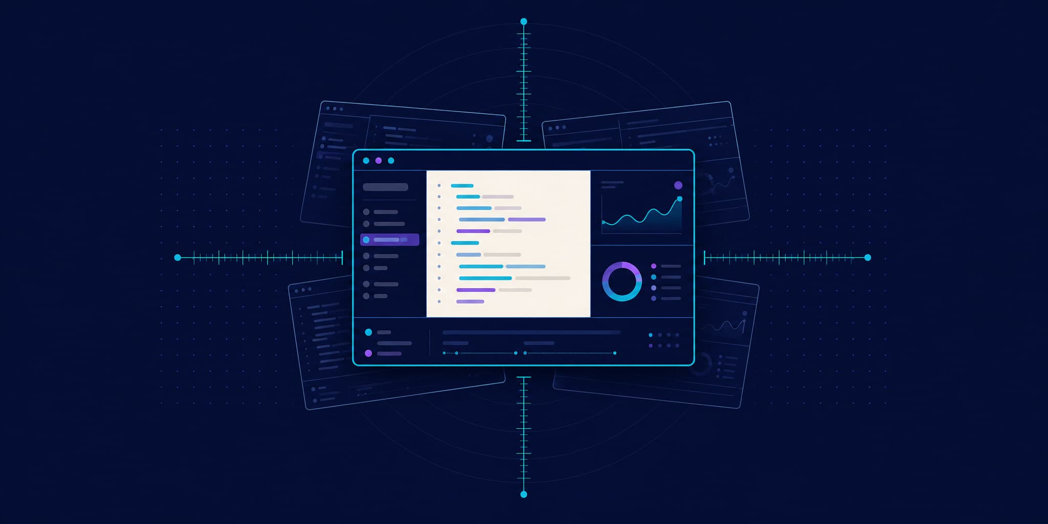 Abstract illustration of a screenshot pinned by measurement brackets while unstable duplicates fan out behind it