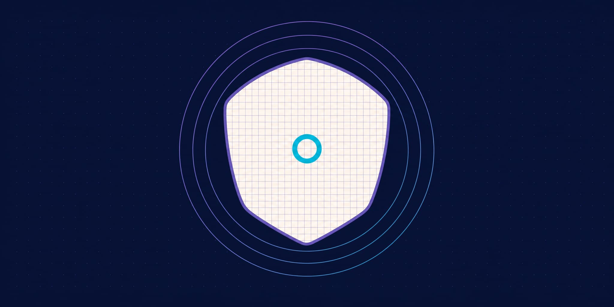 Abstract illustration of a shield built from a fine grid, ringed by concentric lines