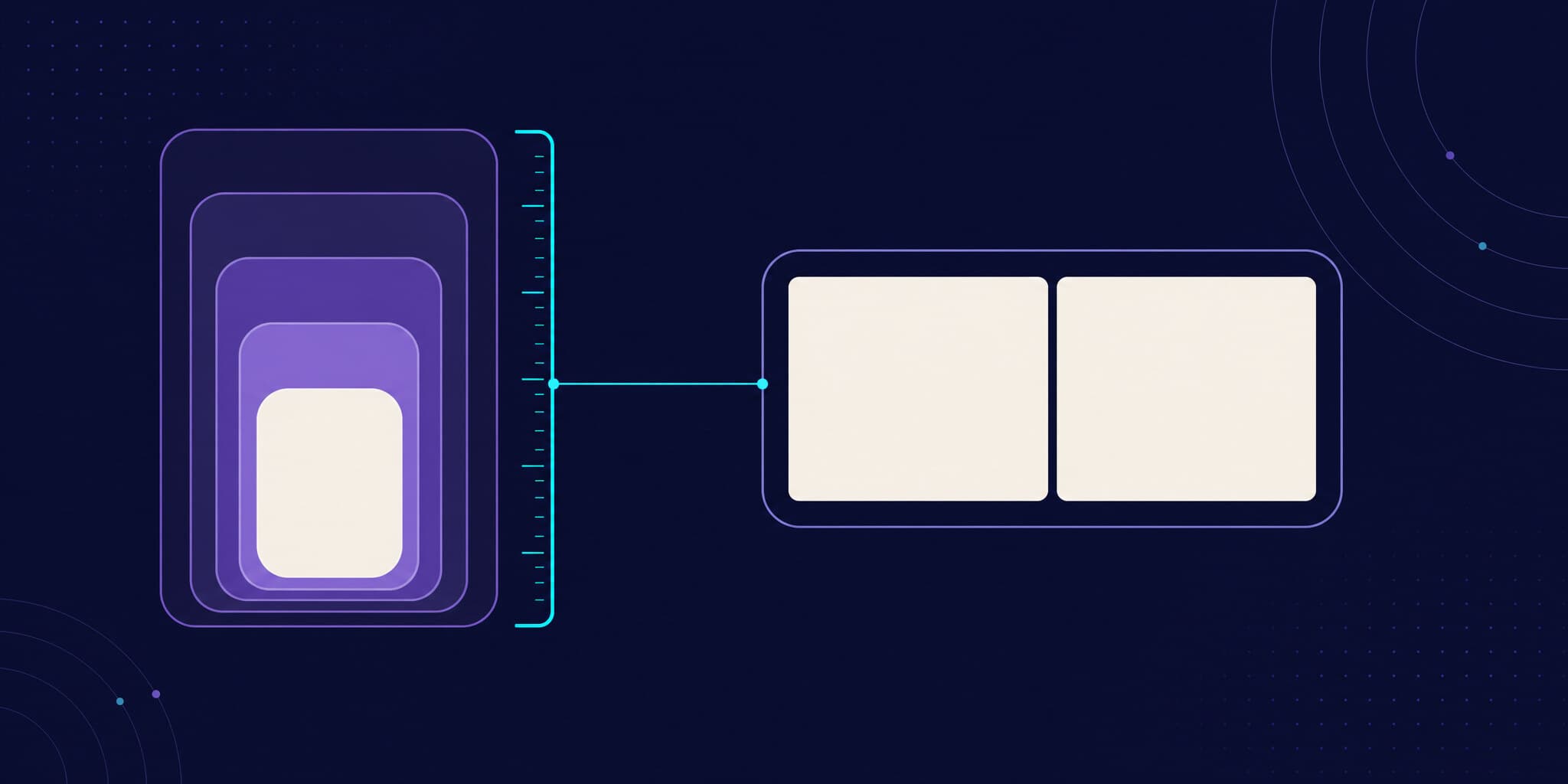 Abstract illustration of nested schema layers validated by a bracket that feeds into a visual comparison