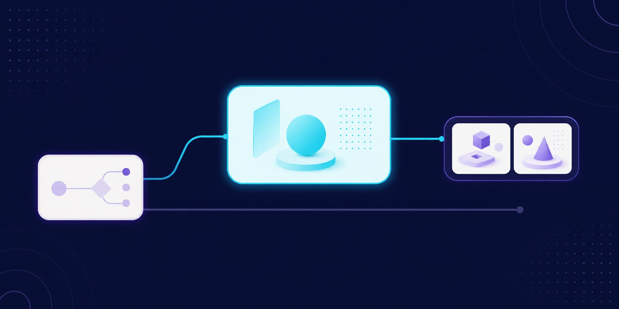 Abstract illustration of a deployment branching into a preview panel that feeds a visual comparison