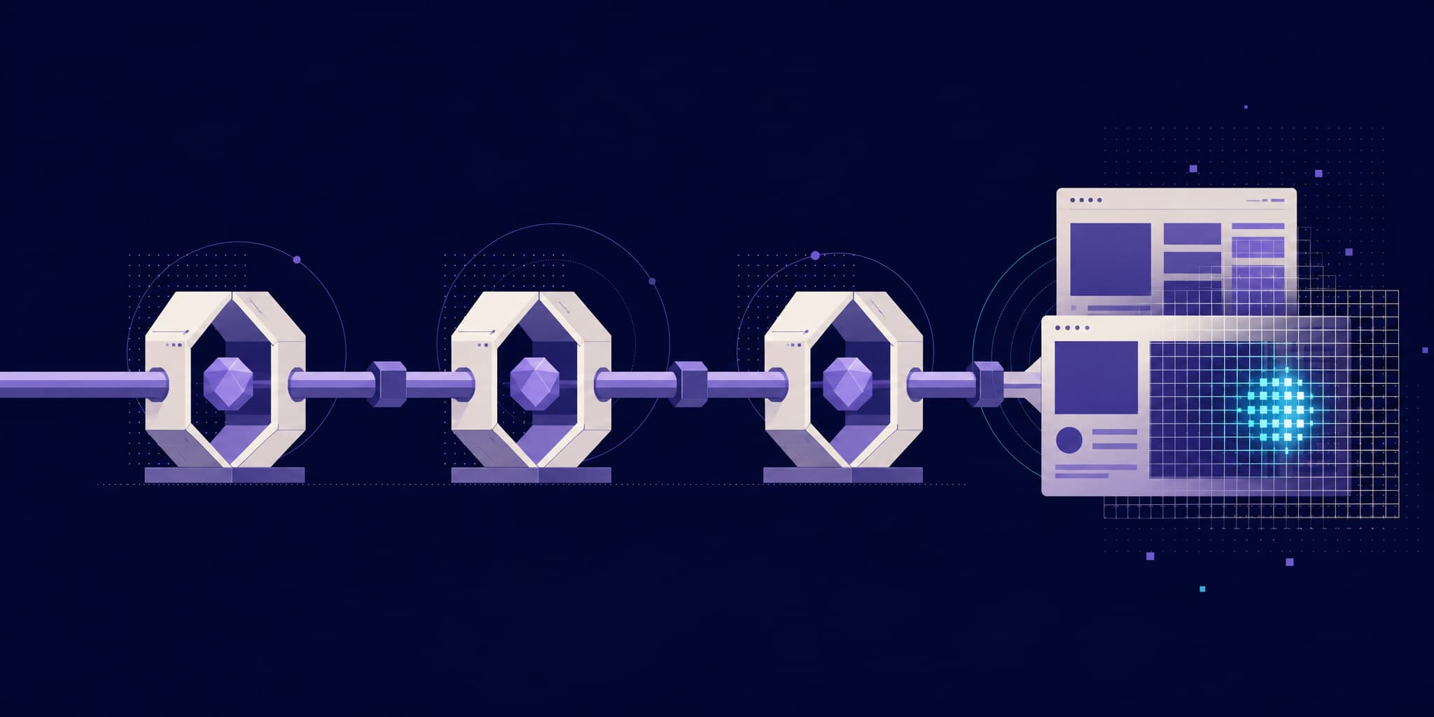 Abstract illustration of a CI pipeline ending in a pixel-by-pixel screenshot comparison