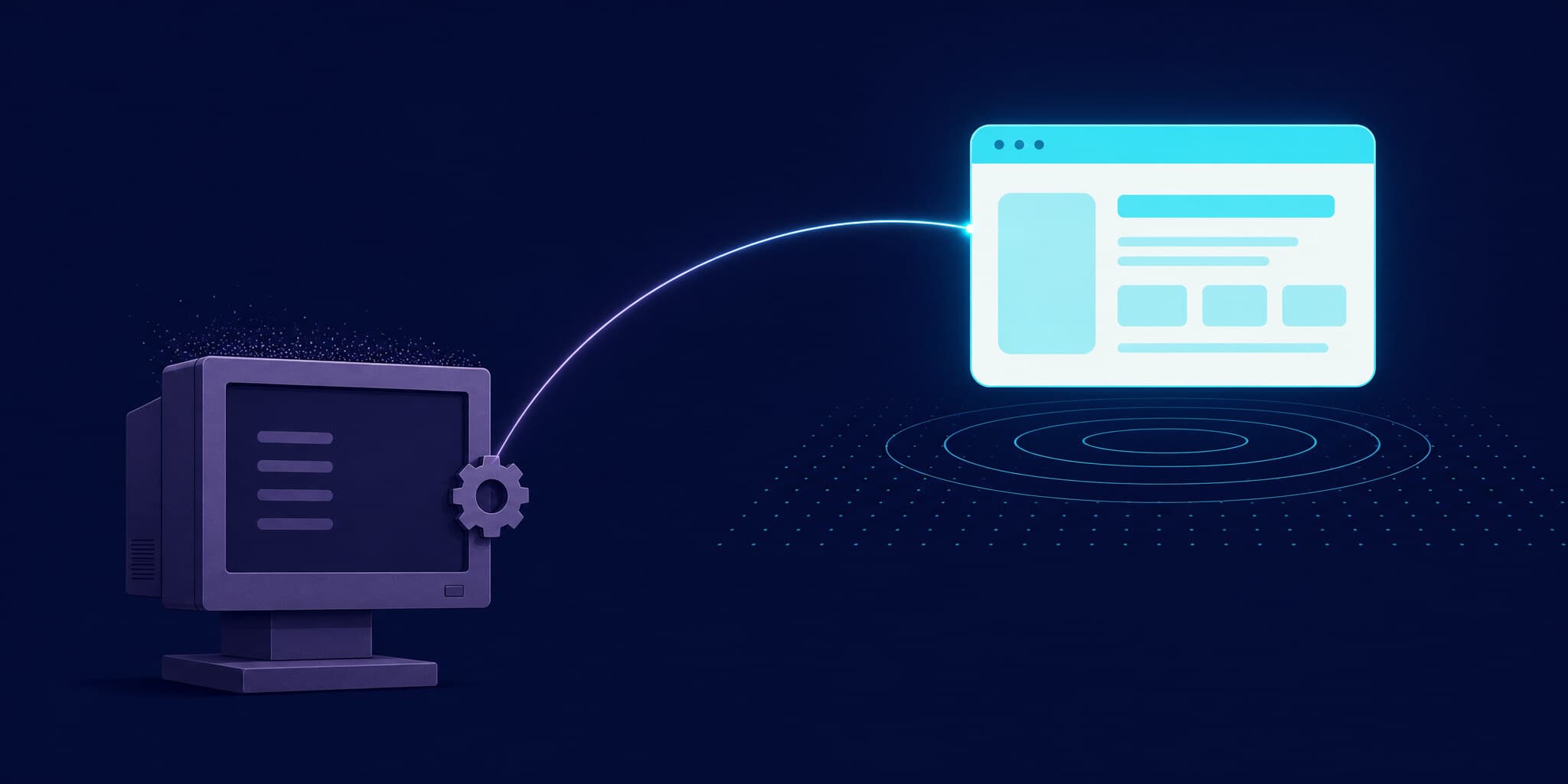 Abstract illustration of an aging local testing machine giving way to a modern cloud review panel