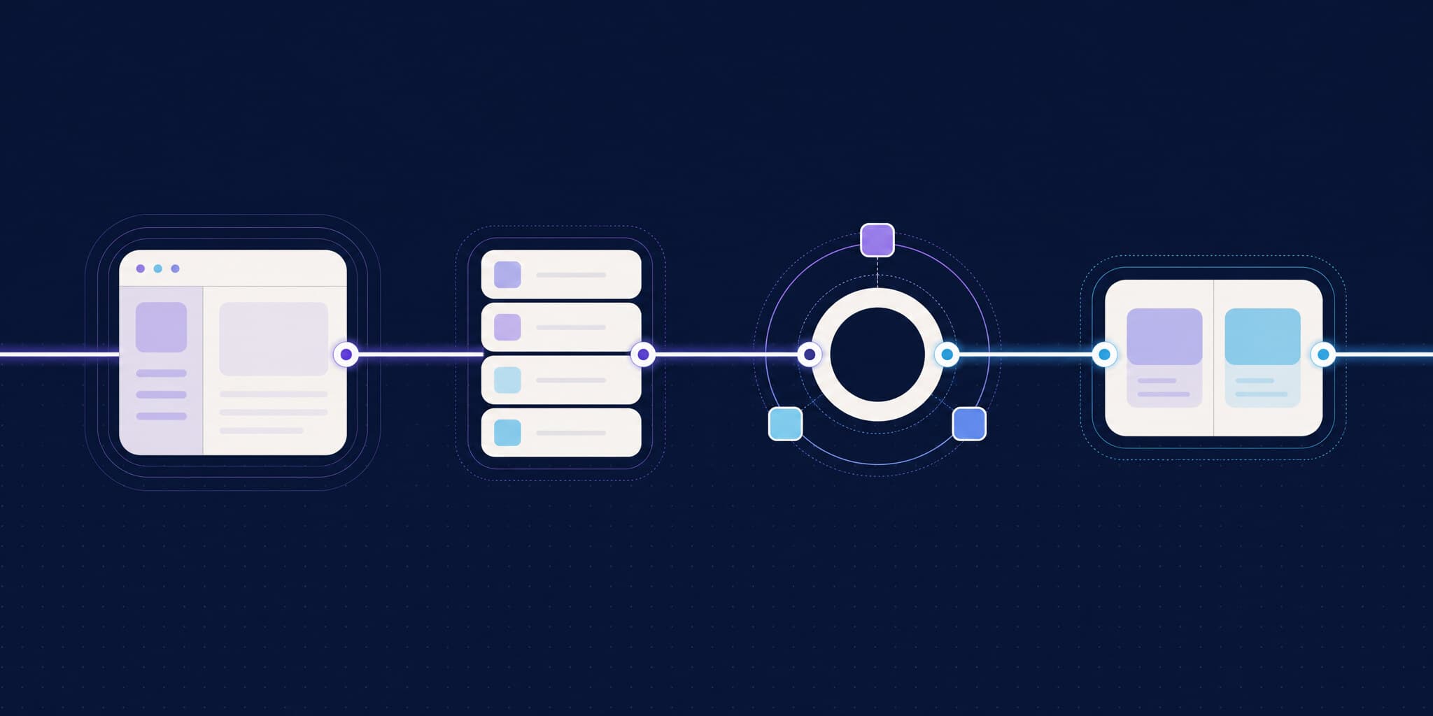 Abstract illustration of the screenshot testing flow: capture, baselines, CI, and comparison