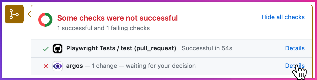 Argos check status on GitHub pull request