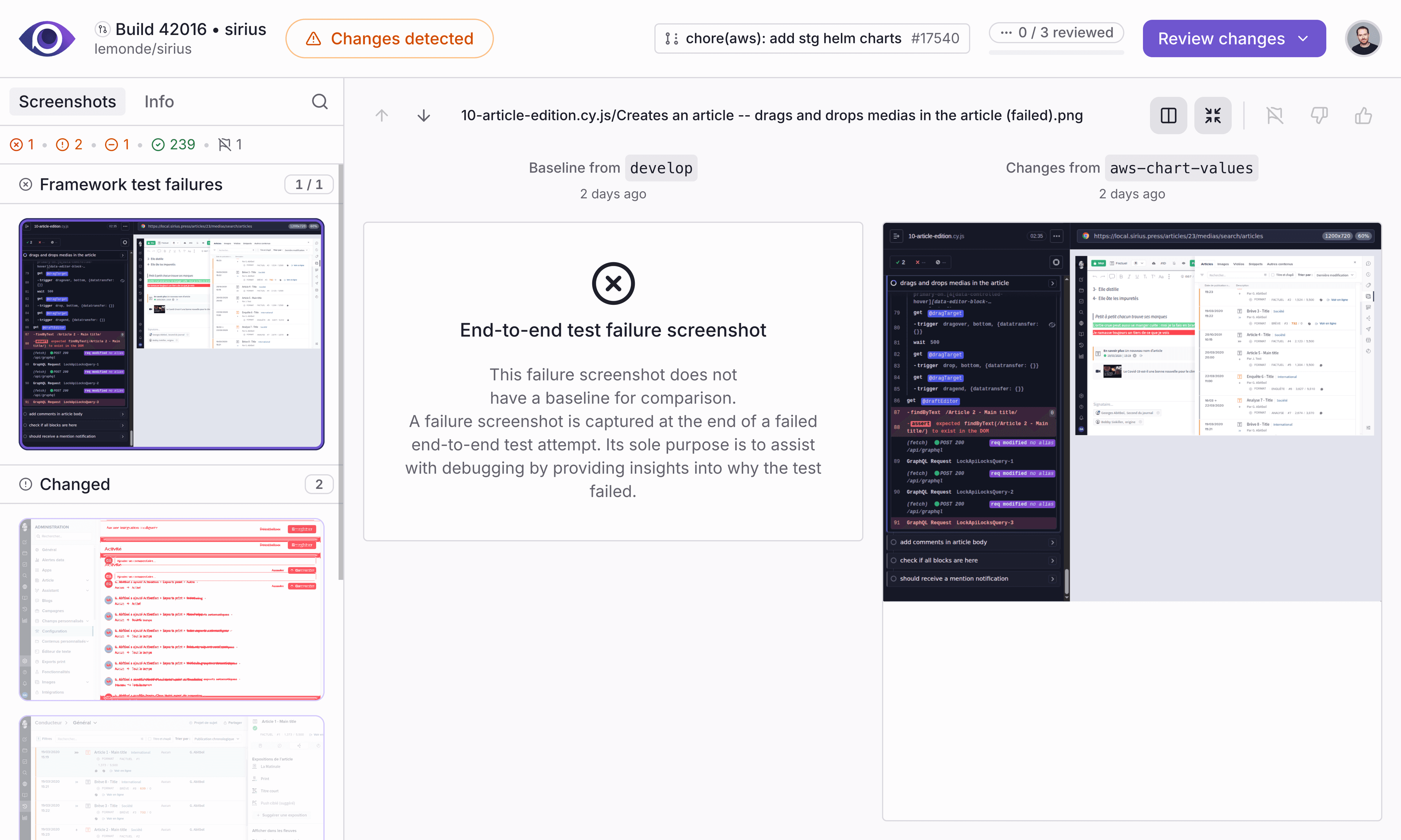 Test failure visible in Argos UI
