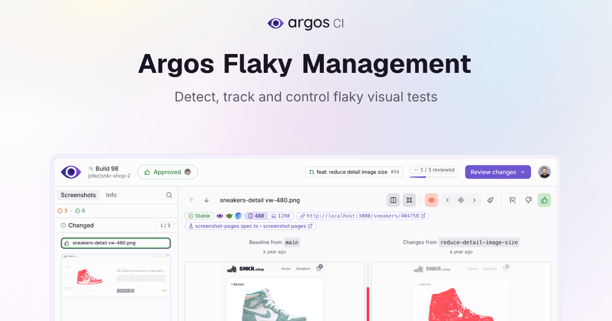 Argos Flaky Management · Detect, track and control flaky visual tests