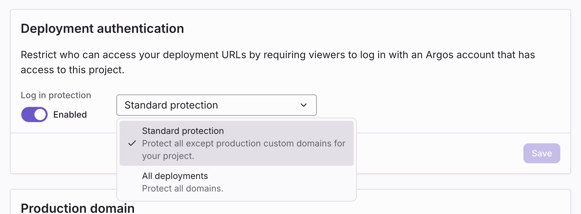 Deployment authentication setting