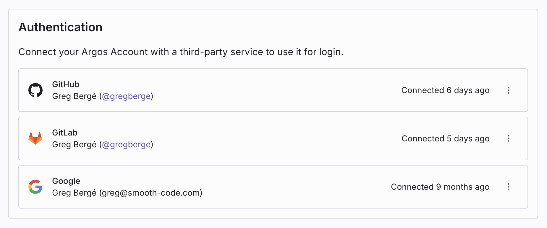 The Authentication section of your account settings.