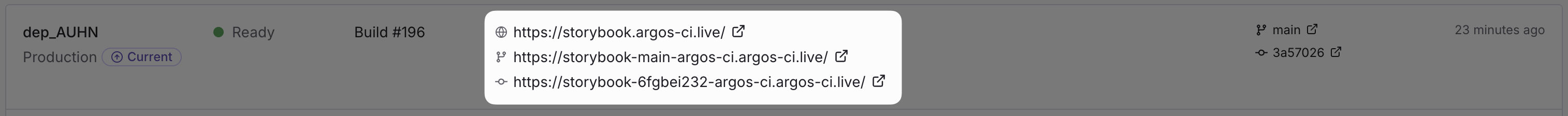 Deployment URLs in the dashboard