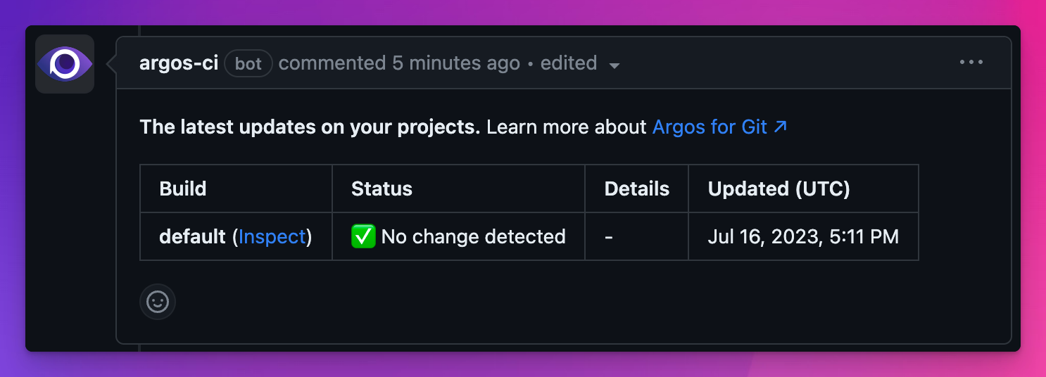 Argos GitHub pull request comment