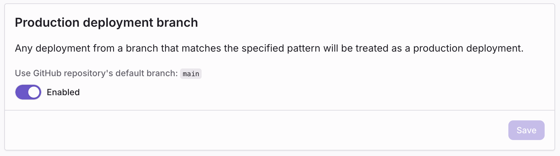 Production deployment branch setting
