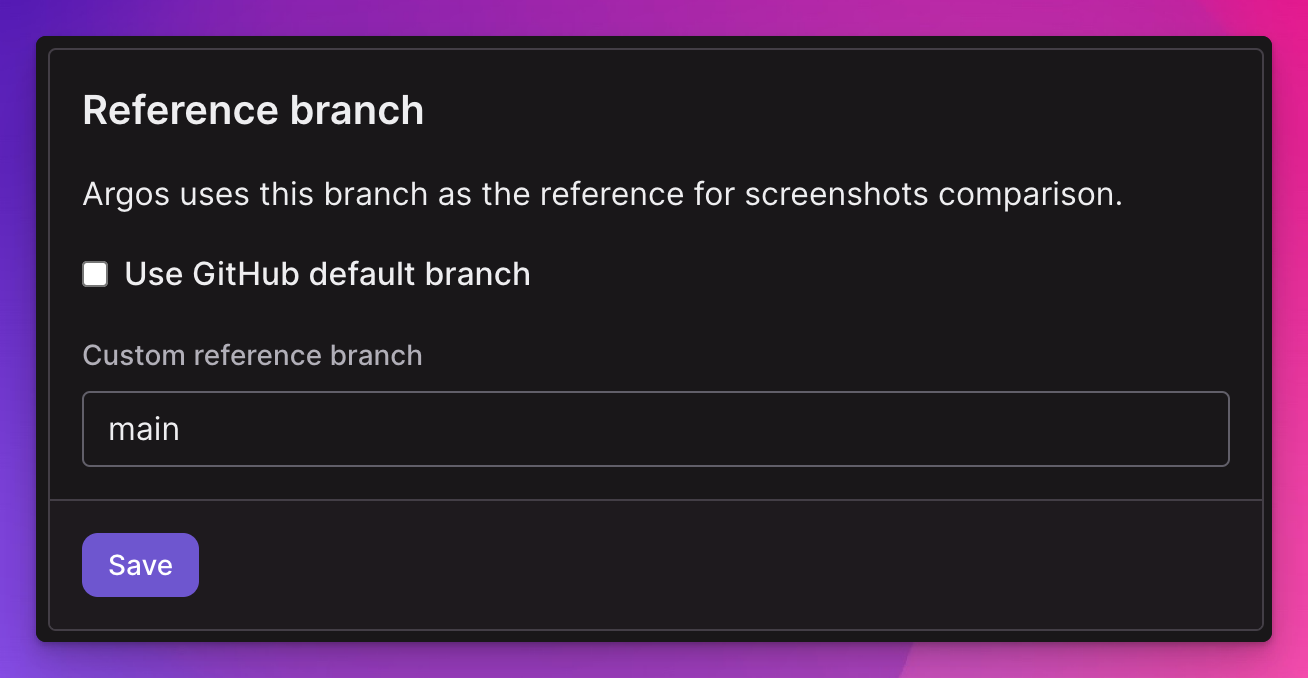 Reference branch settings