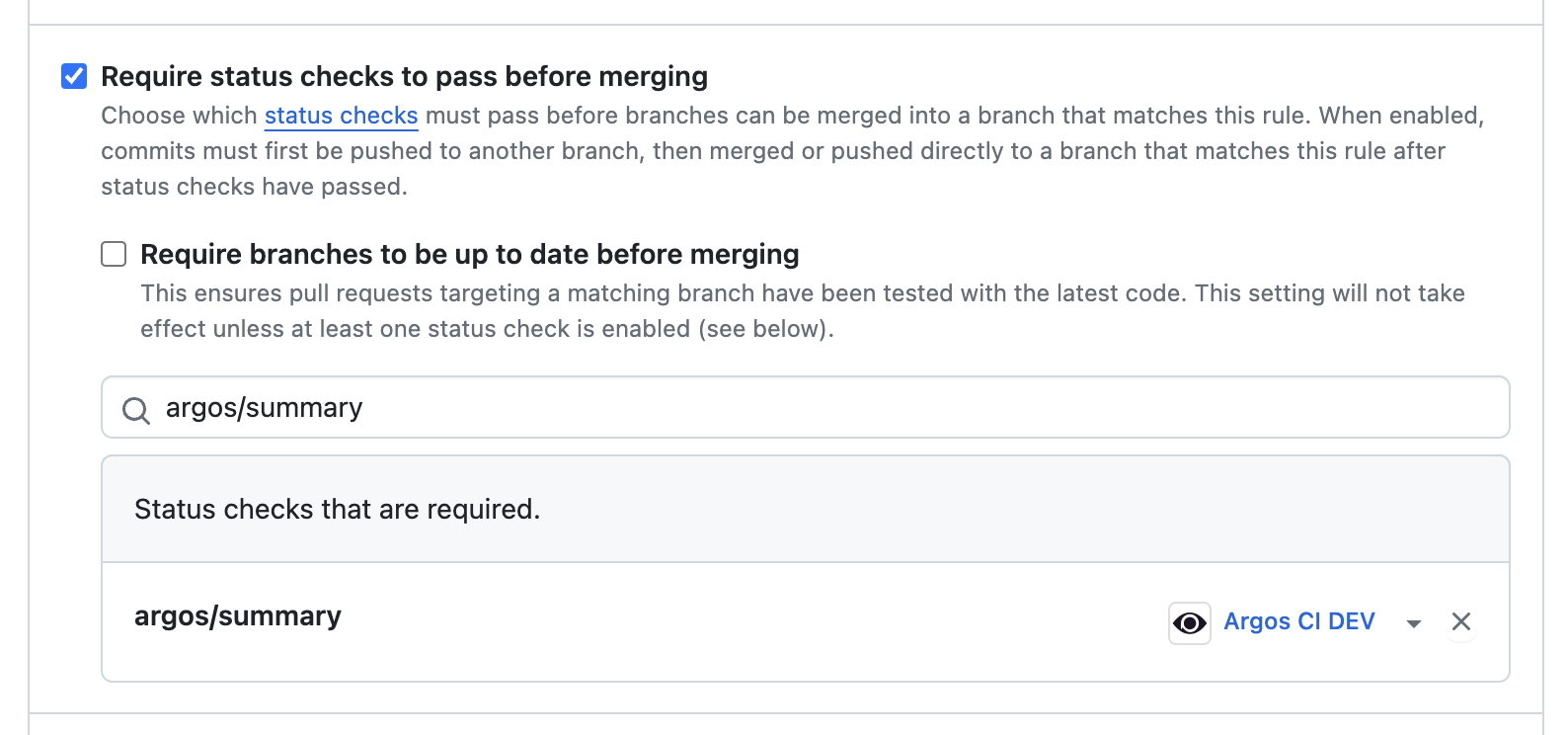Required Argos status check in GitHub