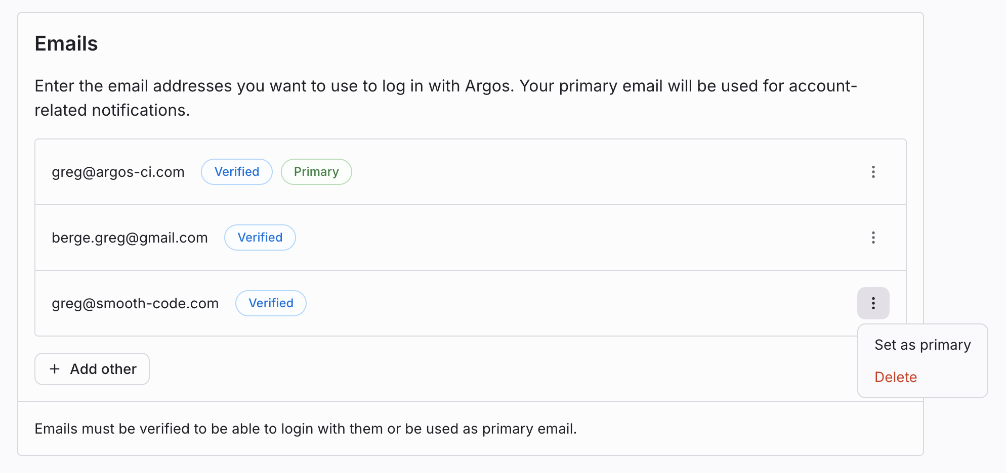Setting your primary email address.